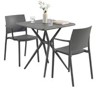 CLP Conjunto de Muebles de Jardin Resistente a la Intemperie Pula, 2 sillas apilables y Mesa Bistro Cuadrada, Set de Exterior de plastico, Color:Gris Oscuro