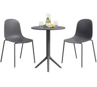CLP Conjunto de Muebles de Jardin Resistente a la Intemperie Torin con 2 sillas apilables y Mesa Redonda de 60 cm para Balcon, terraza y Jardin, Color:Gris Oscuro