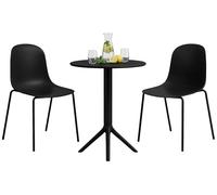 CLP Conjunto de Muebles de Jardin Resistente a la Intemperie Torin con 2 sillas apilables y Mesa Redonda de 60 cm para Balcon, terraza y Jardin, Color:Negro