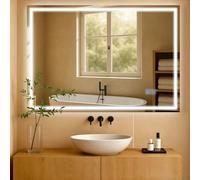 CLP Espejo de Baño con Iluminación Jaffrey, Antivaho, Formato Horizontal y Vertical, Espejo de Pared Regulable, 3 Modos de Luz, Tamaño:70x100 cm