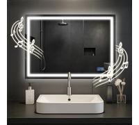 CLP Espejo de baño Jaffrey, Altavoz Bluetooth, antivaho, Espejo de Pared con iluminación LED, Regulable, 3 Modos de luz, Tamaño:50x70 cm