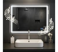 CLP Espejo de baño Jaffrey, Altavoz Bluetooth, antivaho, Espejo de Pared con iluminación LED, Regulable, 3 Modos de luz, Tamaño:60x80 cm