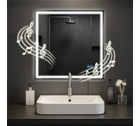 CLP Espejo de baño Jaffrey, Altavoz Bluetooth, antivaho, Espejo de Pared con iluminación LED, Regulable, 3 Modos de luz, Tamaño:80x80 cm