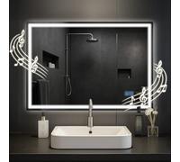 CLP Espejo de baño Jaffrey, Altavoz Bluetooth, antivaho, Espejo de Pared con iluminación LED, Regulable, 3 Modos de luz, Tamaño:70x100 cm