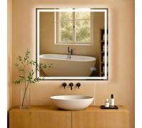 CLP Espejo de baño Jaffrey, Espejo de baño antivaho, Formato Horizontal y Vertical, Espejo de Pared iluminación LED Regulable, Tamaño:80x80 cm