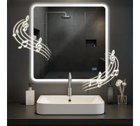 CLP Espejo de baño Jericho con iluminación, Altavoz Bluetooth, Espejo de baño antivaho, Espejo de Pared LED Regulable, 3 Modos de luz, Tamaño:80x80 cm