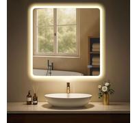 CLP Espejo de baño Jericho con iluminación, Espejo de baño antivaho, Espejo de Pared con luz LED, Regulable, 3 Modos de luz, Tamaño:80x80 cm
