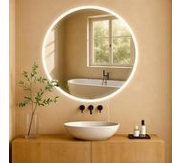 CLP Espejo de baño Laconia con iluminación, Espejo de baño antivaho, Espejo de Pared Redondo LED Regulable, 3 Modos de luz, Tamaño:Ø 80