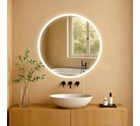 CLP Espejo de baño Laconia con iluminación, Espejo de baño antivaho, Espejo de Pared Redondo LED Regulable, 3 Modos de luz, Tamaño:Ø 60