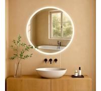 CLP Espejo de baño Laconia con iluminación, Espejo de baño antivaho, Espejo de Pared Redondo LED Regulable, 3 Modos de luz, Tamaño:Ø 70