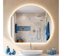 CLP Espejo de Bano LED semicircular, Espejo de Pared sin Marco con Sensor tactil, Regulable, 3 Tonos de luz, antivaho Baloni, Tamaño: