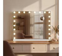 CLP Espejo de Maquillaje Norlina 80x60 cm con Iluminación LED Regulable, 3 Modos de Luz y USB, Espejo Hollywood de Tocador o Pared, Color:Blanco