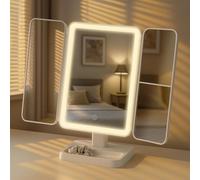 CLP Espejo de Maquillaje Otley con iluminación, LED 3 Colores de luz Regulable, USB-C Incl. Cable, Espejo de Maquillaje con Aumento 1X/2X/3X, Color:Blanco