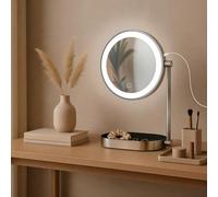 CLP Espejo de Maquillaje Winslet con luz, Espejo de Maquillaje 360°, Aumento de Doble Cara 1X/10X, Recargable con Cable USB-C, Color:Blanco