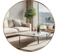 CLP Espejo de Pared Elsie Redondo I Espejo de Aluminio Decorativo & versátil para la Sala, Dormitorio, baño o tocador, Color:Oro Mate, Tamaño:XL