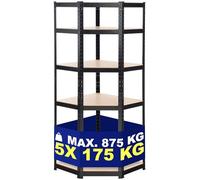 CLP Estantería de Esquina Flint I Estantería Metálica de 5 Baldas I Estanteria Galvanizada con 875kg de Carga Máx. I Soporte Estantería I Color:, Color:Negro, Tamaño:100x80x180 cm