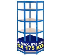 CLP Estantería de Esquina Flint I Estantería Metálica de 5 Baldas I Estanteria Galvanizada con 875kg de Carga Máx. I Soporte Estantería I Color:, Color:Azul, Tamaño:100x80x180 cm