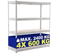 CLP Estantería Metálica para Cargas Pesadas I Estantería para Almacenamiento De 4 Niveles con Estilo Industrial, Color:Blanco