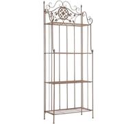 CLP Estanteria para Plantas de Metal Flora Estilo Rustico, Plegable, 4 baldas, para Interior y Exterior, Jardin, Balcon, terraza, Pared, Color:marrón Antiguo