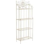 CLP Estanteria para Plantas de Metal Flora Estilo Rustico, Plegable, 4 baldas, para Interior y Exterior, Jardin, Balcon, terraza, Pared, Color:Crema Antiguo