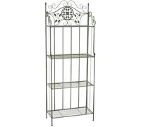 CLP Estanteria para Plantas de Metal Plegable Flora, Estante para Flores de 4 Niveles, Estilo Rustico, para Jardin, Balcon, terraza, Interior y Exterior, Color:Antiguo-Verde