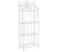 CLP Estanteria para Plantas de Metal Plegable Flora, Estante para Flores de 4 Niveles, Estilo Rustico, para Jardin, Balcon, terraza, Interior y Exterior | Color Blanco Envejecido