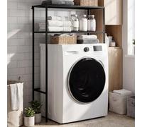 CLP Estantería sobre Lavadora Kendal, Estante Organizador para Lavadora y Secadora, Estantería de Metal de 2 Baldas para Baño Color Negro