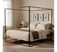 CLP Estructura de Cama con Dosel Batoni, Cama para Adultos, Marco y somier de Metal Negro Estable, Tamaño:180 x 200 cm