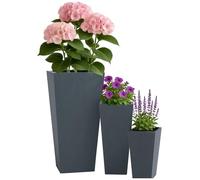 CLP Jardinera Grande, Juego de 3 para Exterior e Interior, Jardinera XXL Cuadrada para Exterior, Resistente a la Intemperie Color Antracita