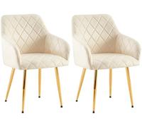 CLP Juego de 2 sillas de Comedor Monett I Silla tapizada con Funda de Terciopelo I con Robusta Estructura de Metal, Color:Crema, Material del Soporte:Oro metálico