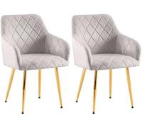 CLP Juego de 2 sillas de Comedor Monett I Silla tapizada con Funda de Terciopelo I con Robusta Estructura de Metal, Color:Gris, Material del Soporte:Oro metálico
