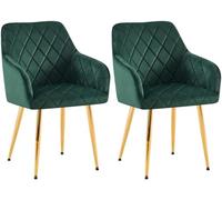 CLP Juego de 2 sillas de Comedor Monett I Silla tapizada con Funda de Terciopelo I con Robusta Estructura de Metal, Color:Verde Claro, Material del Soporte:Oro metálico
