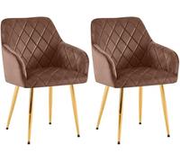CLP Juego de 2 sillas de Comedor Monett I Silla tapizada con Funda de Terciopelo I con Robusta Estructura de Metal, Color:marrón, Material del Soporte:Oro metálico