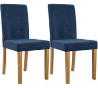 CLP Juego de 2 sillas de Comedor tapizadas Ina, Silla de Cocina con Funda de Pana, Estructura de Madera Estable, Color:Azul, Color del Marco:Envejecido Claro