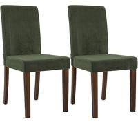 CLP Juego de 2 sillas de Comedor tapizadas Ina, Silla de Cocina con Funda de Pana, Estructura de Madera Estable, Color:Verde Claro, Color del Marco:Envejecido Oscuro