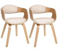 CLP Juego de 2 sillas Kingston ergonómicas, Respaldo Acolchado, Cuero sintético y Madera, hasta 150 kg, Color:Natural/Crema