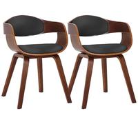 CLP Juego de 2 sillas Kingston ergonómicas, Respaldo Acolchado, Cuero sintético y Madera, hasta 150 kg, Color:Nuez/Negro