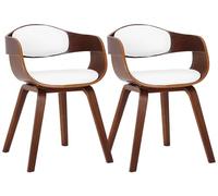 CLP Juego de 2 sillas Kingston ergonómicas, Respaldo Acolchado, Cuero sintético y Madera, hasta 150 kg | Color Nuez/Blanco
