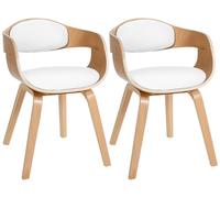 CLP Set De 2 Sillas De Sala Kingston En Polipiel I Butacas De Madera con Respaldo Semi-Curvado En Estilo Escandinavo, Color:Natural/Blanco