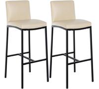 CLP Juego de 2 taburetes con Respaldo Freeport, Asientos Acolchados, Modernos taburetes con Estructura metálica Negro Mate y reposapiés, Color:Crema, Material:Cuero Sintetico