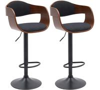 CLP Juego de 2 taburetes de Bar con Respaldo Kingston, taburetes de Bar tapizados en Polipiel o Tela, taburetes de Bar Regulables en Altura, Color:Nuez/Negro, Material:Tela