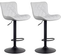 CLP Juego De 2 Taburetes De Bar Emma En Terciopelo, Tela o Polipiel I Sillas De Cocina & Altura Ajustable Modernas, Color:Blanco, Material de Base:Cuero Sintetico
