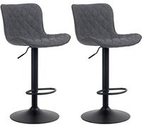 CLP Juego De 2 Taburetes De Bar Emma En Terciopelo, Tela o Polipiel I Sillas De Cocina & Altura Ajustable Modernas, Color:Negro, Material:Tela