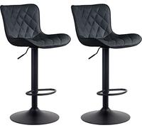CLP Juego De 2 Taburetes De Bar Emma En Terciopelo, Tela o Polipiel I Sillas De Cocina & Altura Ajustable Modernas, Color:Negro, Material:Cuero Sintetico