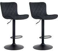 CLP Juego De 2 Taburetes De Bar Emma En Terciopelo, Tela o Polipiel I Sillas De Cocina & Altura Ajustable Modernas, Color:Negro, Material:Terciopelo