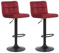 CLP Juego De 2 Taburetes De Bar Feni En Terciopelo con Respaldo I Set De 2 Sillas Altas con Base Metálica & Reposapiés, Color:Rojo
