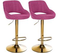 CLP Juego de 2 taburetes de Bar Milet Ajustables en Altura con Respaldo, Asientos Acolchados con tapizado de Tela Color:Violeta;Material del Soporte:Oro metálico