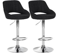 CLP Juego de 2 taburetes de Bar Milet Ajustables en Altura con Respaldo, Asientos Acolchados con tapizado de Tela, Estructura Metalica giratoria Color:Negro;Material del Soporte:Hierro Cromado