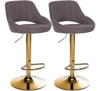 CLP Juego de 2 taburetes de Bar Milet Ajustables en Altura con Respaldo, Asientos Acolchados con tapizado de Tela Color Gris Oscuro Material del Soporte Oro metálico