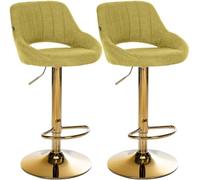 CLP Juego de 2 taburetes de Bar Milet Ajustables en Altura con Respaldo, Asientos Acolchados con tapizado de Tela Color Verde Claro Material del Soporte Oro metálico